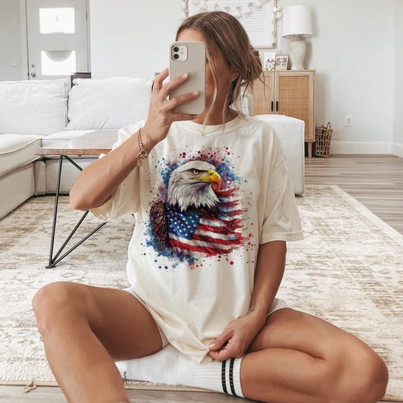 Eagle Flag T-shirt, Patriotic Bird, USA Eagle, Retro America, Freedom, Independence Day, 4th of July, Strong Bald Eagle Tee