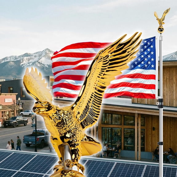 Eagle Flagpole Topper with Gold Ball - Compatible 20ft/25ft/30ft Residential Flag Poles Telescopic/Sectional Outdoor