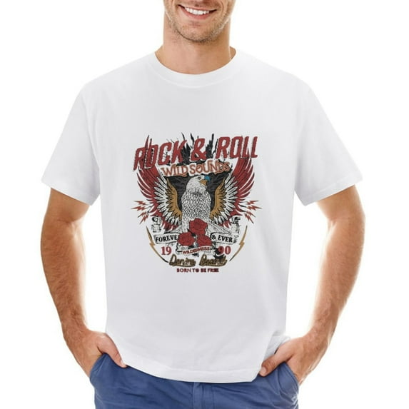 Eagle Fly Born to Be Free Men’s T-Shirt 100% Cotton Casual Short Sleeve Tops Gift Tee White 4XL