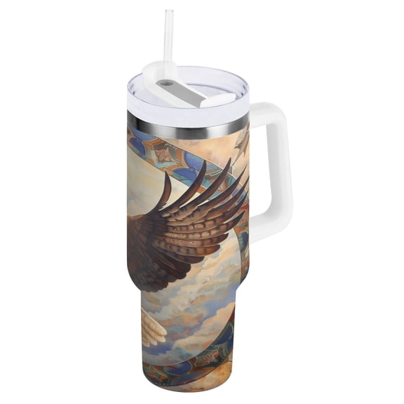 Eagle Fly in Sky Tumbler with Handle and Straw Lid 30 oz Insulated Vacuum Water Bottle Stainless Steel Travel Cup