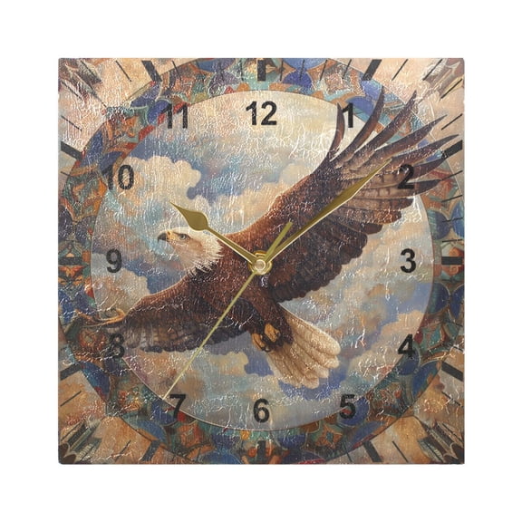Eagle Fly in Sky Wall Clock Battery Operated Silent Non-Ticking Bedroom Office Kitchen Home School Decor 7.8"(Gold)