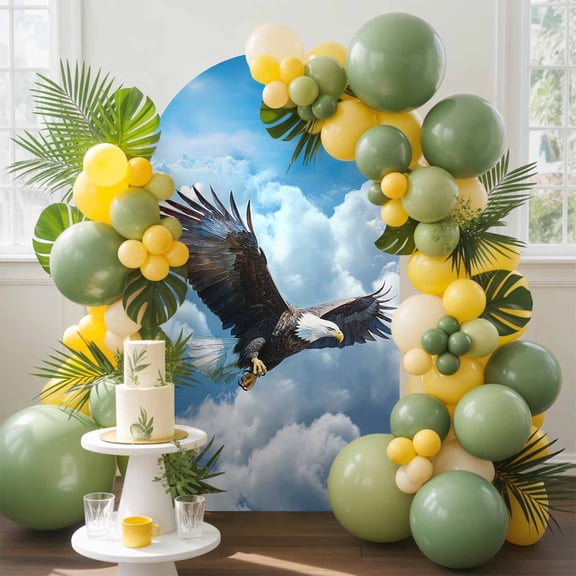 Eagle Flying Arch Backdrop Cover, 6FT, Blue Sky Clouds Wings Eagle Animal Spandex Arch Covers Double-Sided Backdrop for Wedding Birthday Party Photo Background Decoration