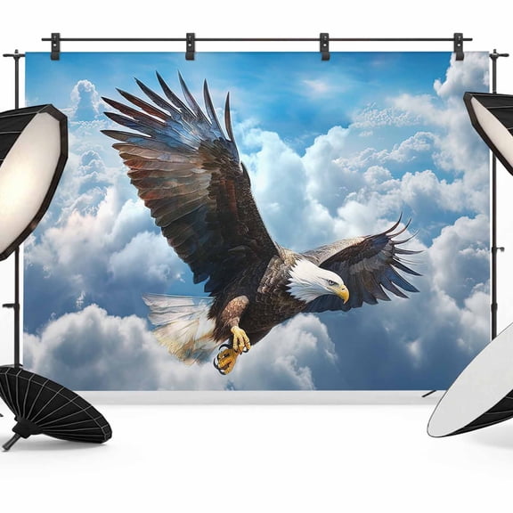 Eagle Flying Backdrop for Photography, Blue Sky Clouds Wings Eagle Animal Photo Backdrop Portrait Background Party Banner Photo Backgrounds for Studio Booth Props, 7x5ft