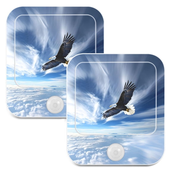 Eagle Flying in Blue Sky 2 Pack LED Motion Sensor Night Light Plug into Wall Auto Dusk to Dawn Adjustable Brightness for Kids Bedroom Hallway Nursery Room