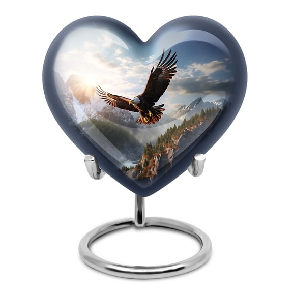 Eagle Flying In Valey Elegant Mini Heart Shaped for Adult Females - Heart Urn For Human Ashes - Little Urn for Human Ashes (Size -3inch,1Pcs)