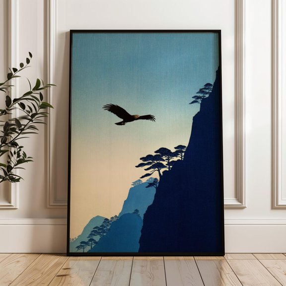 Eagle Flying Japanese Woodblock Landscape Poster
