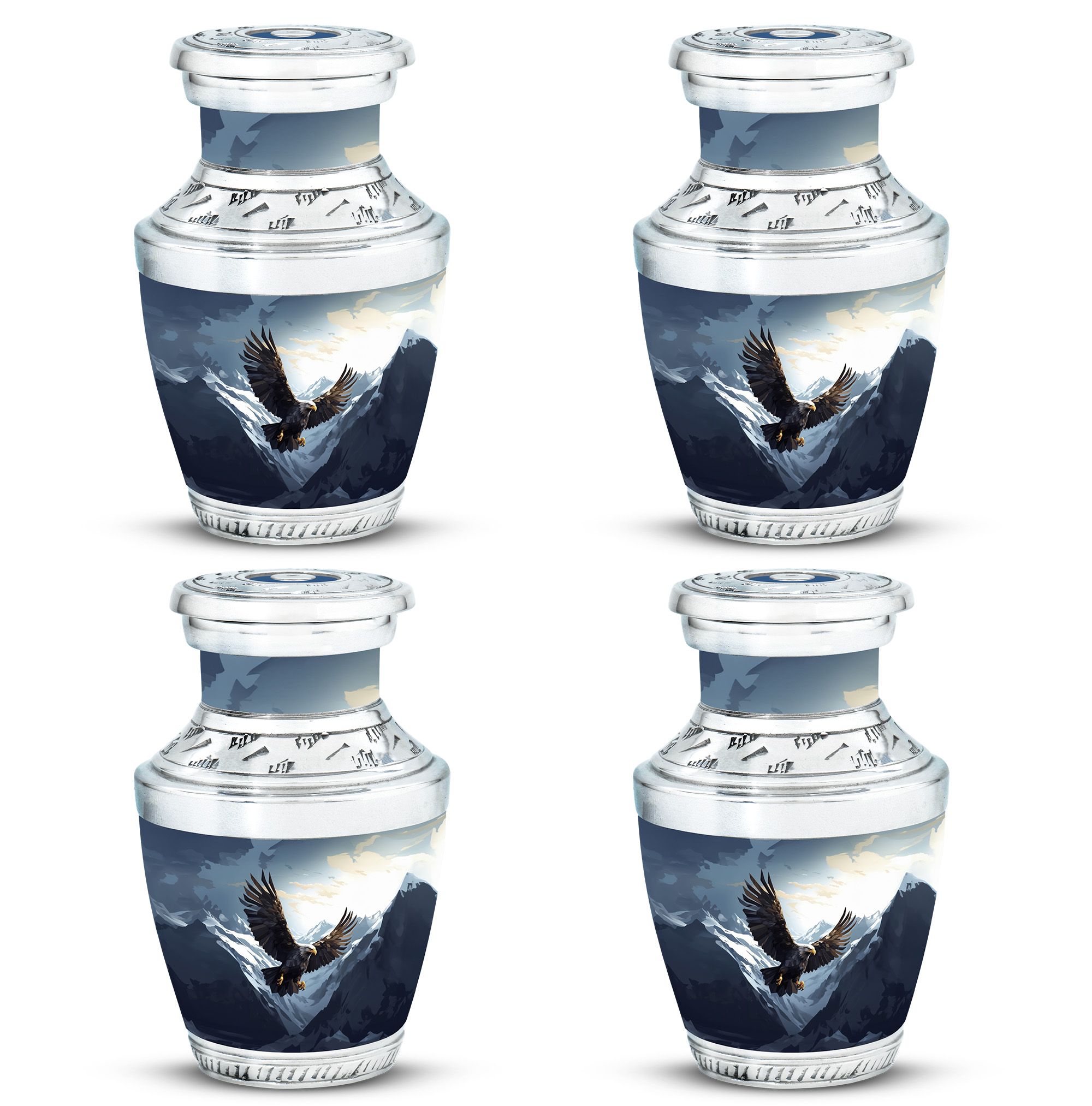Eagle Flying In Snow Mountains Urn For Ashes, Snow Mountains-Themed Memorial Urns For Human Ashes Adult Female, Small Keepsake Cremation Urns For Ashes, Funeral Urns For Burial 3 Inch, 4pcs