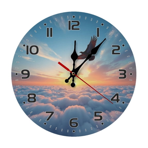 Eagle Flying Sunset Wall Clock 10 Inch Silent Non Ticking Round Wooden Clock Decoration for Living Room Kitchen Bedroom Bathroom Office Classroom