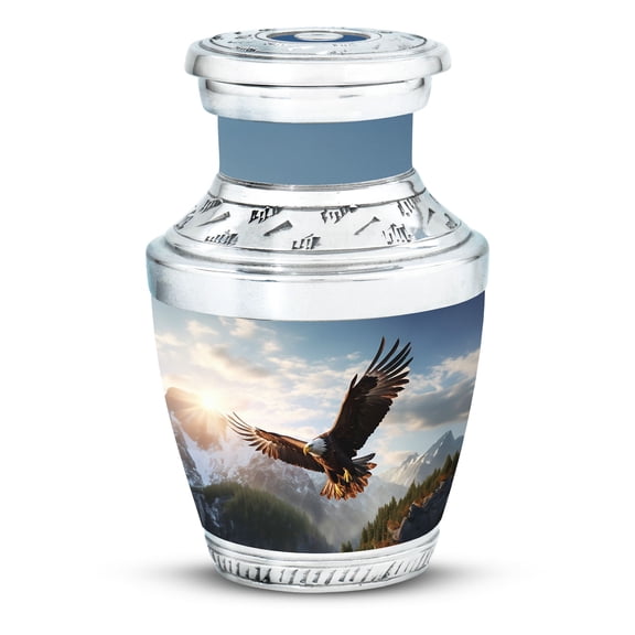 Eagle Flying In Valley Urn For Human Ashes, Large Memorial Urns For Ashes Adult Male, Valley-Themed Funeral Cremation Urns For Ashes, Decorative Burial Urns 3 Inch, 1pcs