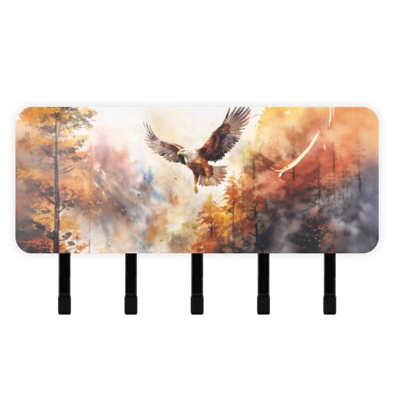 Eagle Forest Trees Mail Holder Organizer Wall Mount with Shelf Key Holder Key Rack with 5 Key Hooks for Wall Decorative