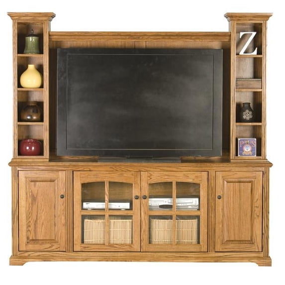 Eagle Furniture 93562NGMD-93580PLMD Oak Ridge 80 in. Entertainment Console & Hutch, Medium Oak