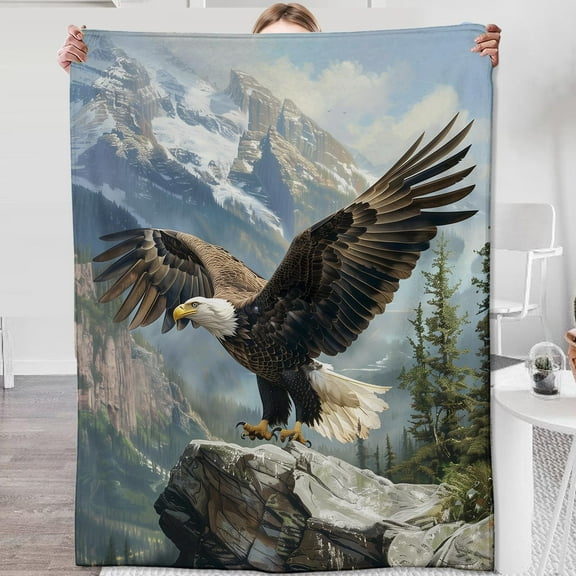 Eagle Gifts Flannel Throw Blanket, Eagle Decor in Forest Cliff Pattern, Soft & Warm for Bed, Sofa, Office - 60" x 50"