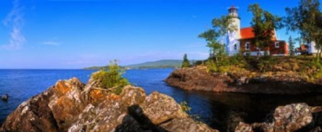 Eagle Harbor Lighthouse at coast Michigan USA Canvas Art - Panoramic Images (30 x 13)