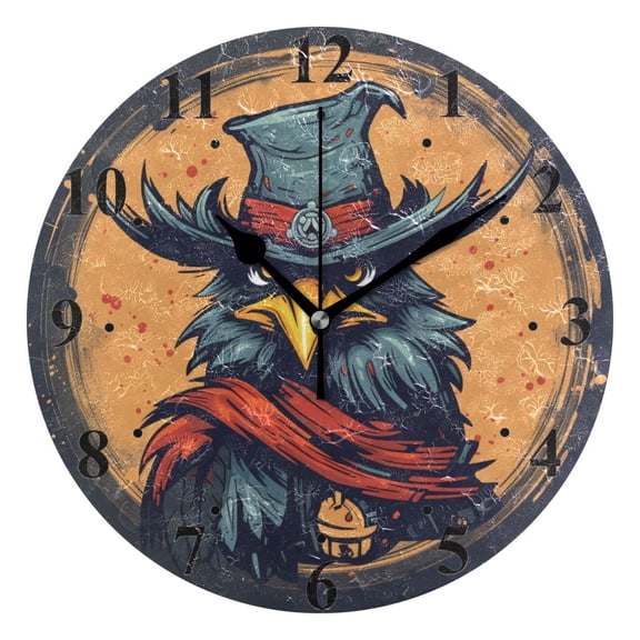Eagle Hat Circle Black 10 inch Wall Clocks Non Ticking Easy to Read Battery Decorative for Home Bathroom Kitchen Bedroom Living Room
