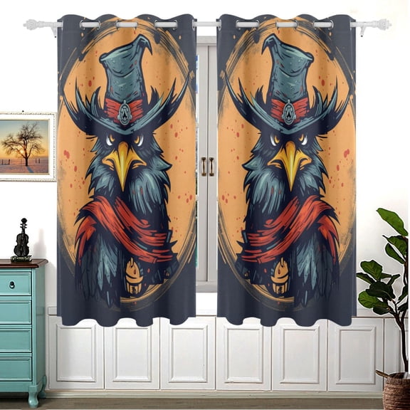 Eagle Hat Circle Curtains Black Out Curtains for Sliding Glass Doors Bedroom Living Room Bathroom 2 Panels Set