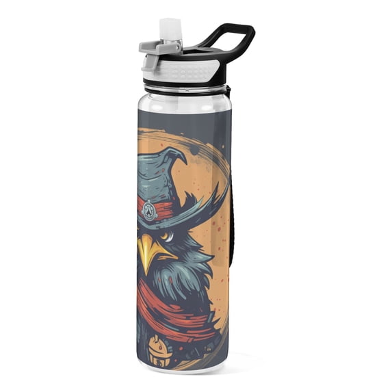 Eagle Hat Circle Sports Water Bottle Portable Travel Mug 32oz BPA Free Leak Proof Straw Transparent Tritan for Gym Yoga Cycling Camping