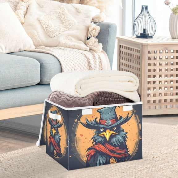 Eagle Hat Circle Storage Basket Foldable Laundry Basket Shelf Kids Toy Storage Container Organizer with Handles