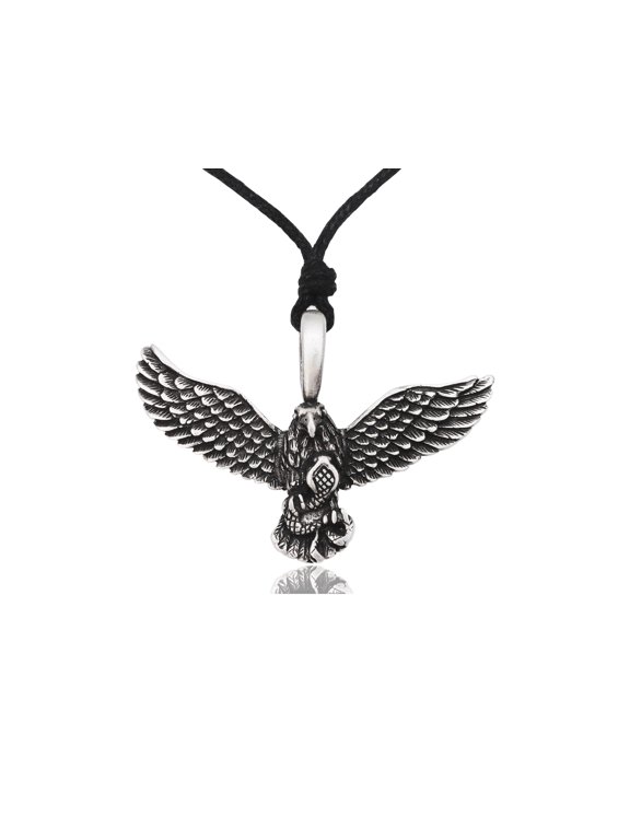 Eagle Hawk Catching Snake Silver Pewter Charm Necklace Pendant Jewelry With Cotton Cord