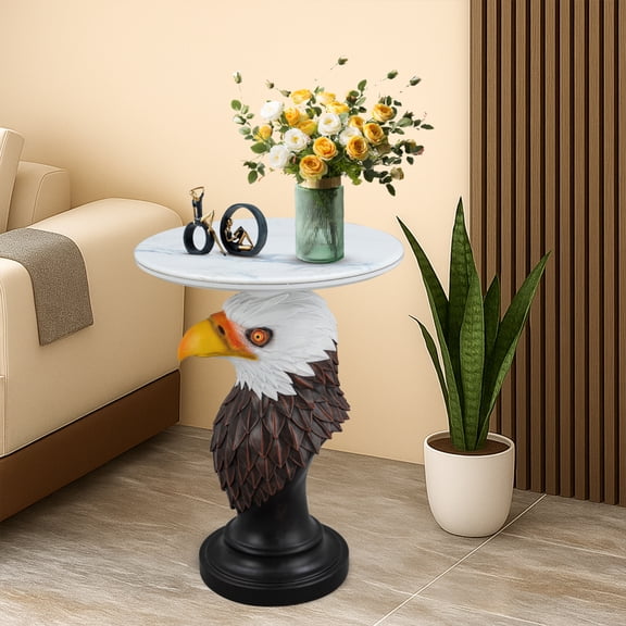 Eagle Head Accent Side Table,Animal Statue End Table Home / Faux Marble Tabletop