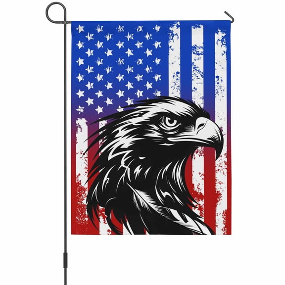 Eagle Head Garden Flag 12 x 18 Inches, American Flag Vintage Stripes Animal Stars Weather Proof Outdoor Patio Flags Double Sided Small Garden Decoration for Yard Outside Home