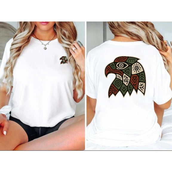 Eagle Head Graphic Tee Patterned Red Green Design Short Sleeve Round Neck Comfort Cotton T-Shirt White S-5XL