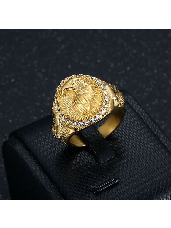 Eagle Head Oval Signet Ring For Men Women 14K Gold Filled Majestic Ornate Jewelry