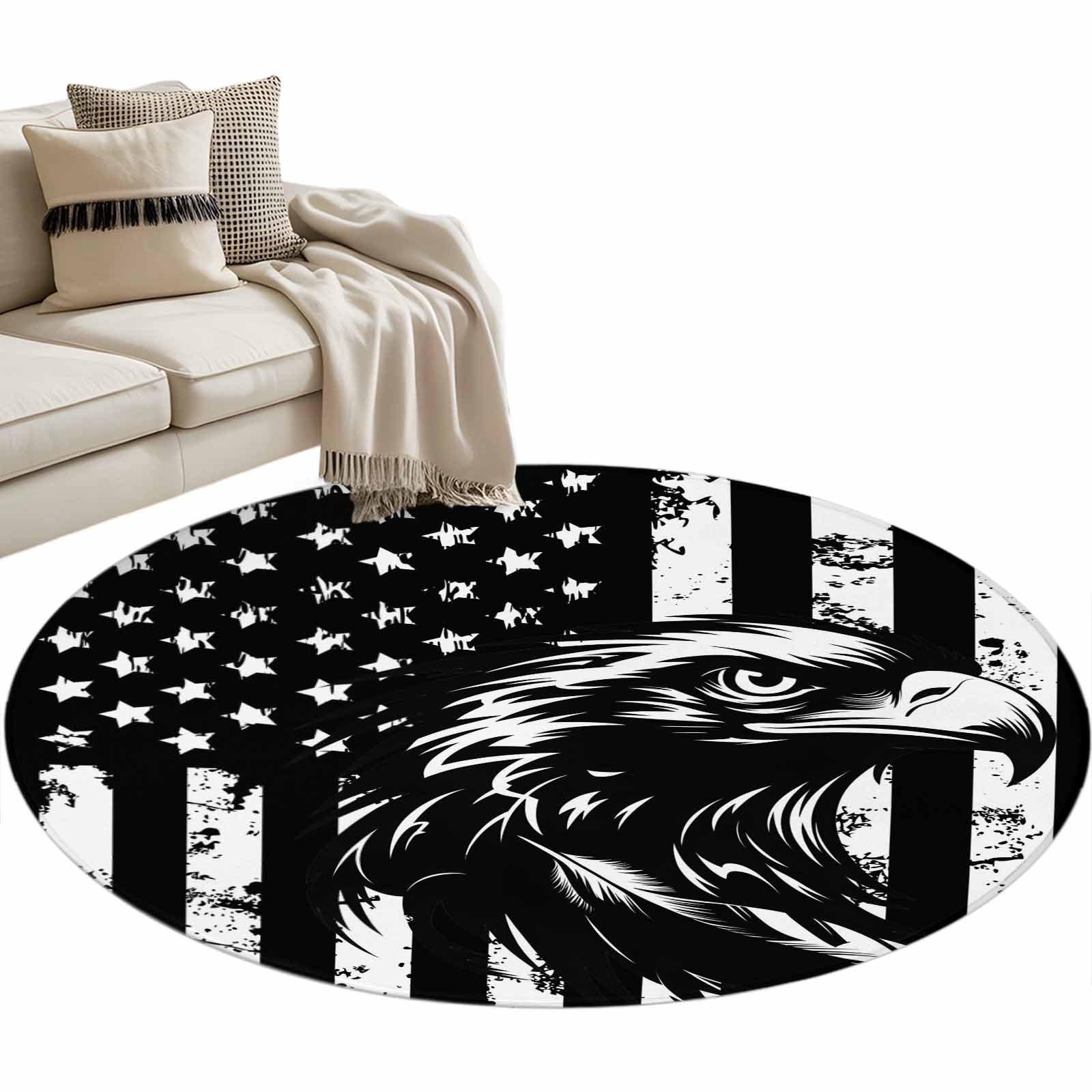 Eagle Head Round Area Rug 3.3ft Black American Flag Vintage Stripes ...