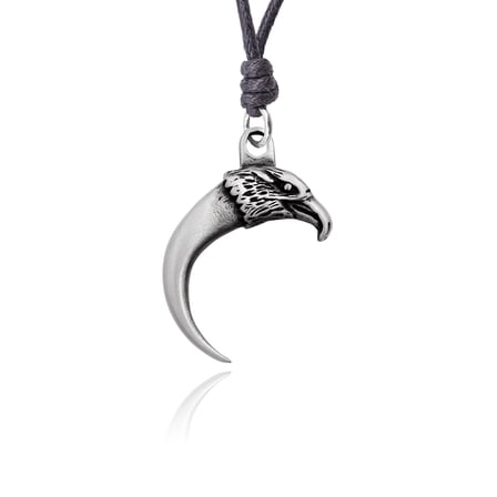 Eagle Head Silver Pewter Charm Necklace Pendant Jewelry With Cotton Cord