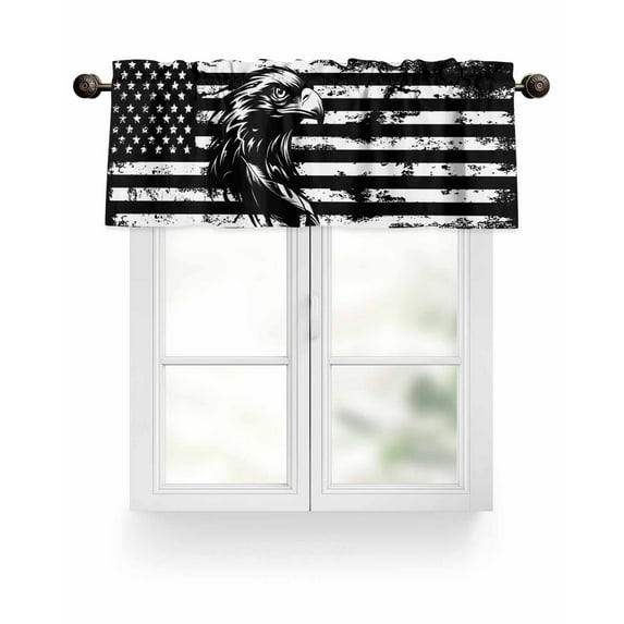 Eagle Head Valances for Windows Black American Flag Vintage Stripes Animal Valance Rod Pocket Light Filtering Short Window Treatments Curtains for Kitchen Bathroom Living Room Bedroom, 42 x 18 Inch