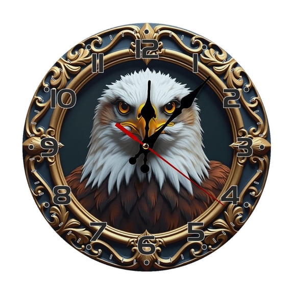 Eagle Head Wall Clock 10 Inch Silent Non Ticking Round Clock Decoration for Living Room Kitchen Bedroom Bathroom Office Classroom