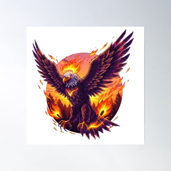 Eagle In Fire Poster Wall Art, Modern Wall Decor, 24x24 UNFRAMED
