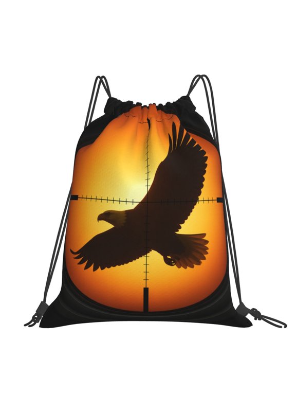 Eagle In Golden Light Large Drawstring Backpack Casual Cinch Sack Bag Backpack for Sports Hiking Travel Gym