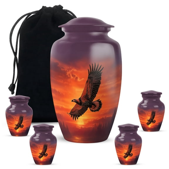 Eagle Keepsake Urn For Adult Male Set Of 4 - Purple Cremation Urn For Human Ashes Adult Female - Sunset Decorative Memorial Urns For Ashes For Father - 1 Large Urns For Male (10&3) Inch