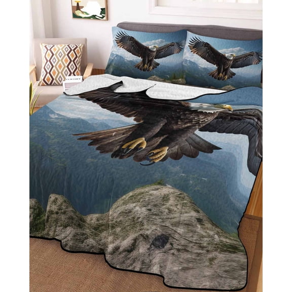 Eagle King Size Down Alternative Comforter,Lightweight Comforter Quilt Bedding Set with Pillow Shams Forest Mountains Range Sky Animal Natural Landscape Bed Comforter Duvet Insert 96"x106"