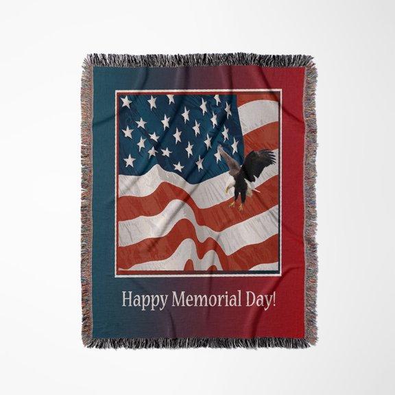 Eagle Landing On U.S. Flag, Memorial Day, Woven Blanket