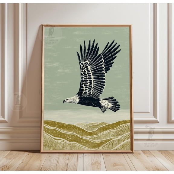 Eagle Landscape Poster Flying Bird Illustration Print Minimalist Nature Scene Style Wall A