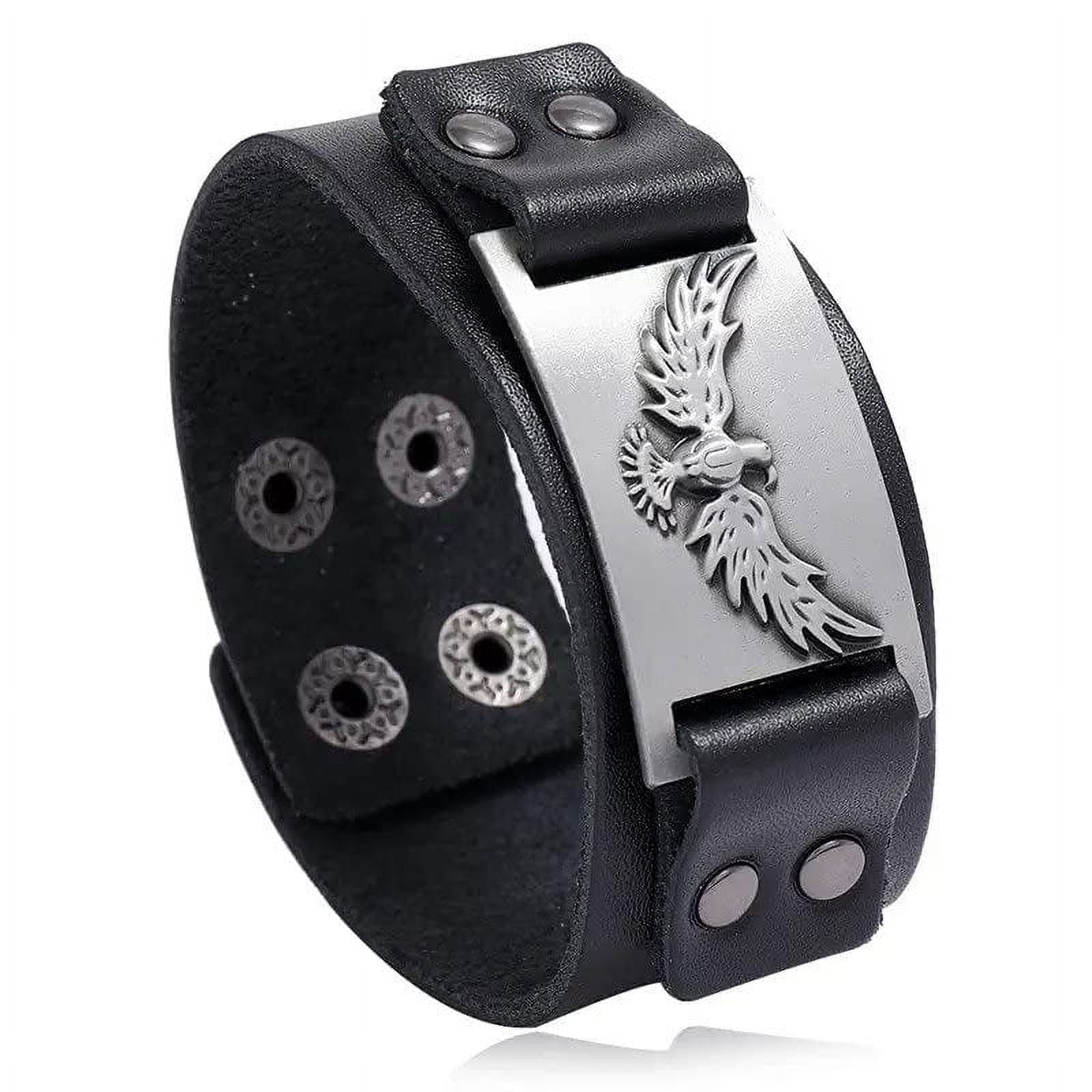 Egyptian Eye Of Horus Bracelet - Viking Gothic Leather Wristband With Stainless Steel Talisman For Men & Women - View #5