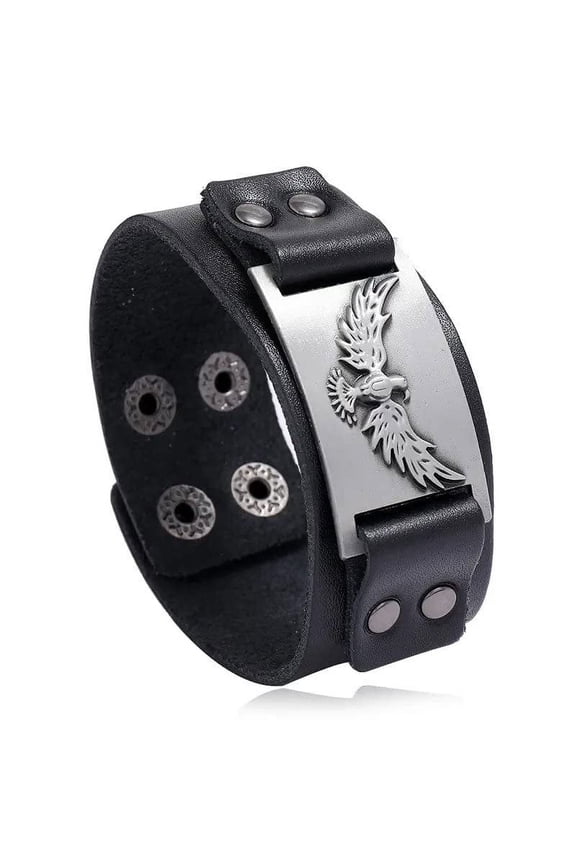 Eagle Leather Bracelet Punk Men's Nordic Bracelet with Blood Eagle - Pagan Jewelry of Talisman