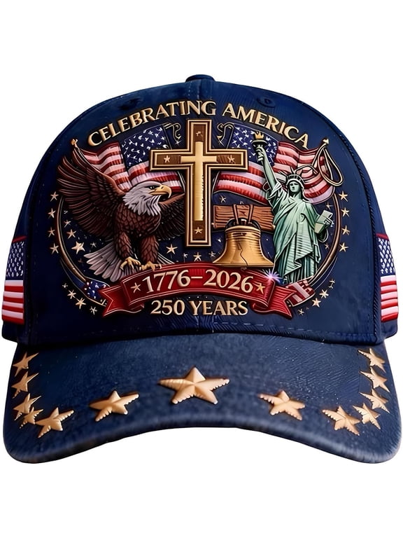 Eagle & Liberty & Cross, United States 250th Anniversary Hat – Adjustable Patriotic Baseball Cap for Men & Women