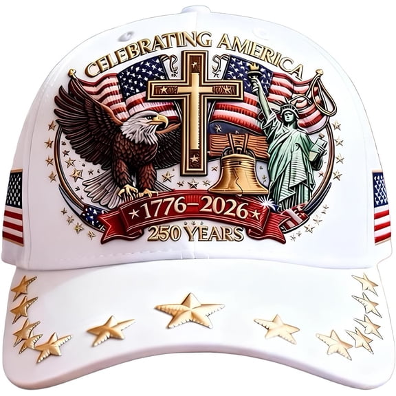 Eagle & Liberty & Cross, United States 250th Anniversary Hat – Adjustable Patriotic Baseball Cap for Men & Women