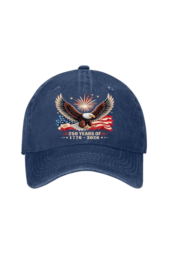 Eagle & Liberty – United States 250th Anniversary Hat, Adjustable Cotton Printed Patriotic Baseball Cap for Men Women (1pcs)