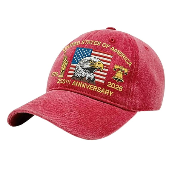 Eagle & Liberty – United States 250th Anniversary Hat, Adjustable Patriotic Baseball Cap with Bald Eagle for Men Women (4pcs, Red)
