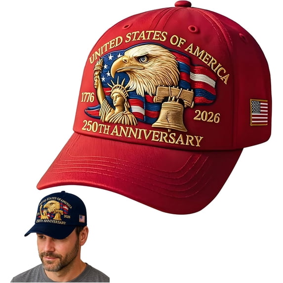 Eagle & Liberty – United States 250th Anniversary Hat, Embroidered American Bald Eagle & Liberty Bell Design, 1776-2026 Commemorative Navy Blue Adjustable Baseball Cap for Men & Women