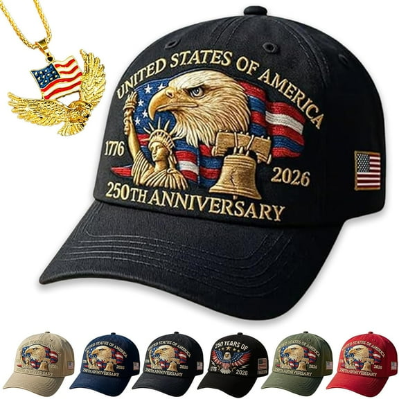 Eagle & Liberty – United States 250th Anniversary Hat, USA 250th Anniversary Hat, Adjustable Retro Washed Cap