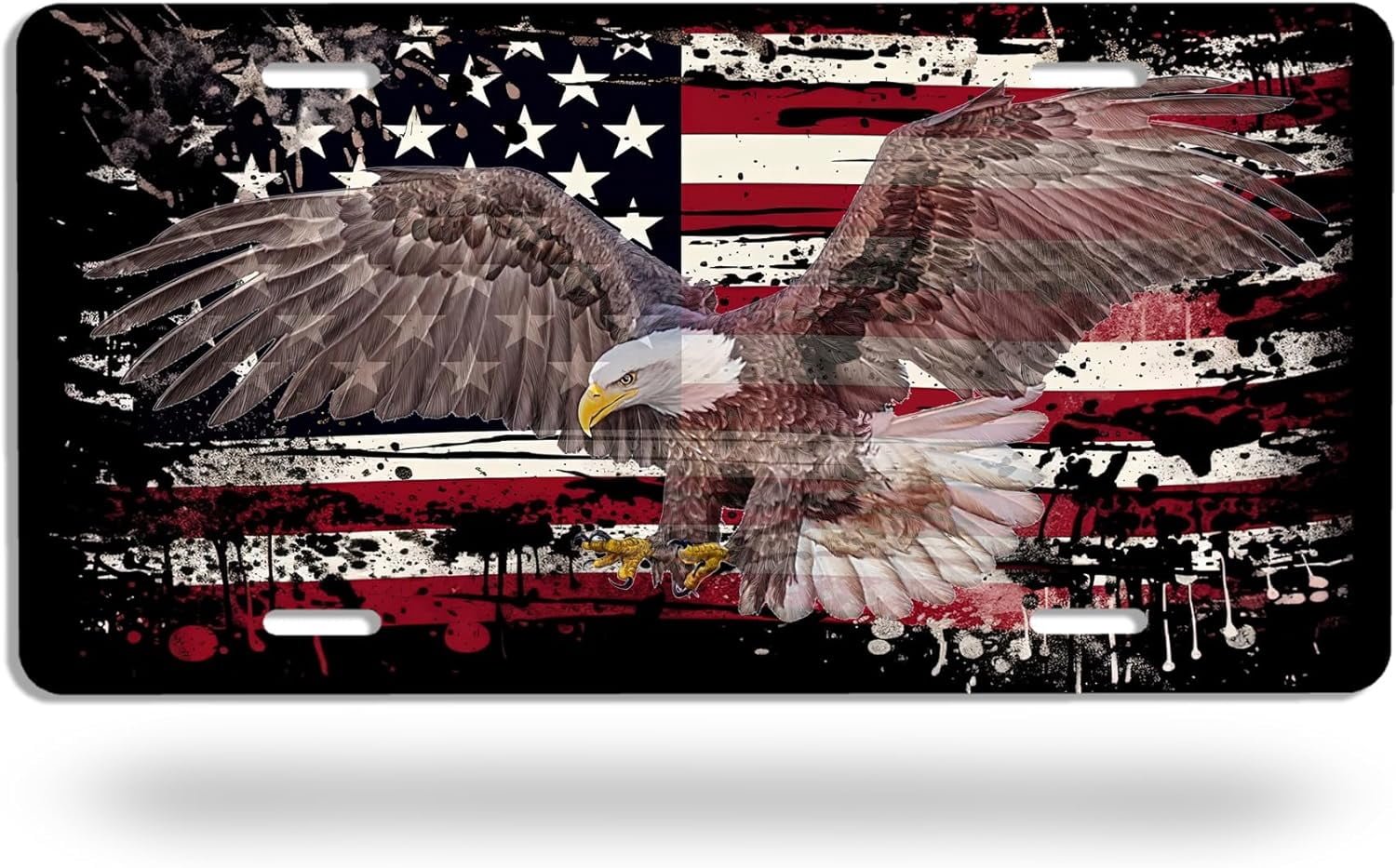 Patriotic Horse American Flag License Plate, Decorative Car Front License Plate Aluminum Novelty License Plates Vanity Tag Metal Car Plate Women Men 6