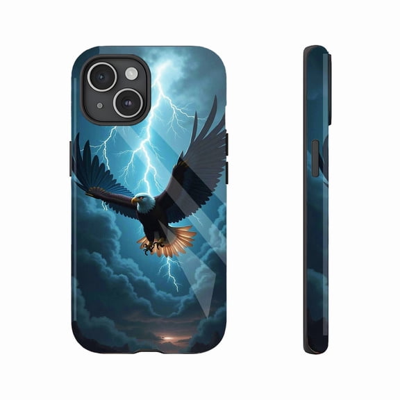 Eagle Lightning Storm Art iPhone Case, Compatible with iPhone 11/12/13/14/15/16 (Pro Max/Plus) for Outdoor Patriots