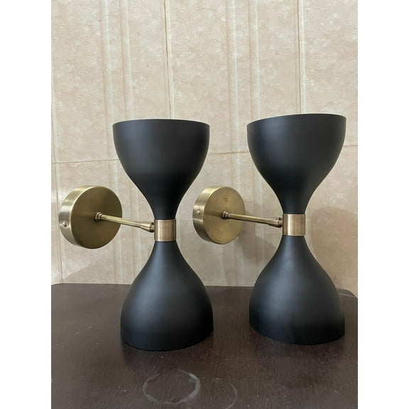 Eagle Lights Pair of 2 Black Mid Century Wall Sconce, Stilnovo Indoor Lamp, Handmade Brass Modern Fixtures, Bedside Lamp for Home Decor