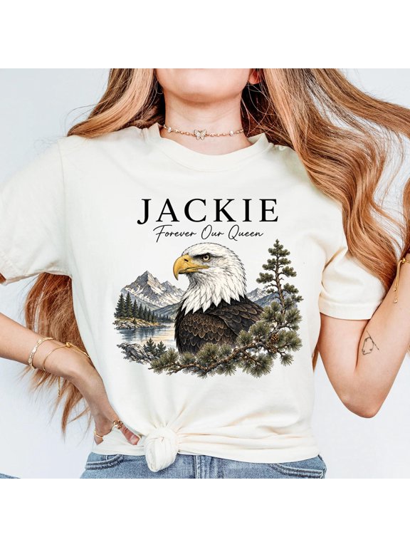 Eagle Memorial Graphic Tee Jackie Forever Our Queen Bald Eagle -white Wildlife Remembrance Shirt Nature Lover Apparel Mountain Landscape Top