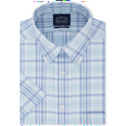 Eagle Men's Button Down Plaid Non Iron Stretch Short Sleeve Dress Shirt Blue Size 15.5