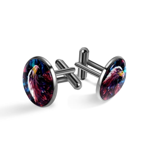 Eagle Men's Silver Stainless Steel Cufflink Set for Formal Attire, Made of High-Quality Materials, Ideal for Business Meetings and Weddings